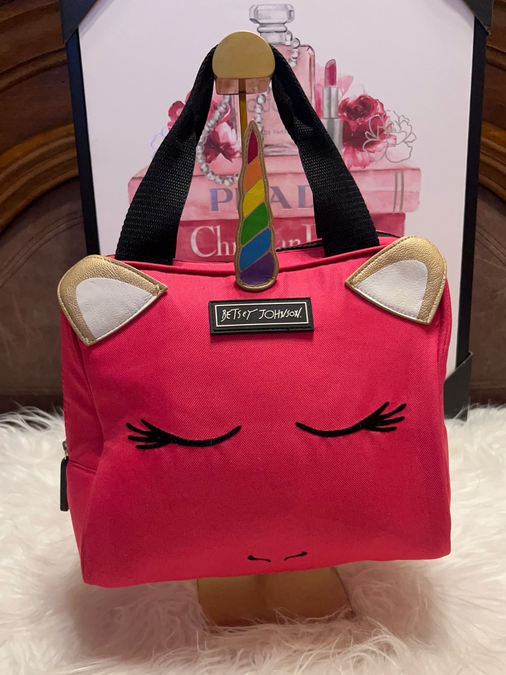Betsey Johnson Red Unicorn Kids Tote with Gold Ear Accents